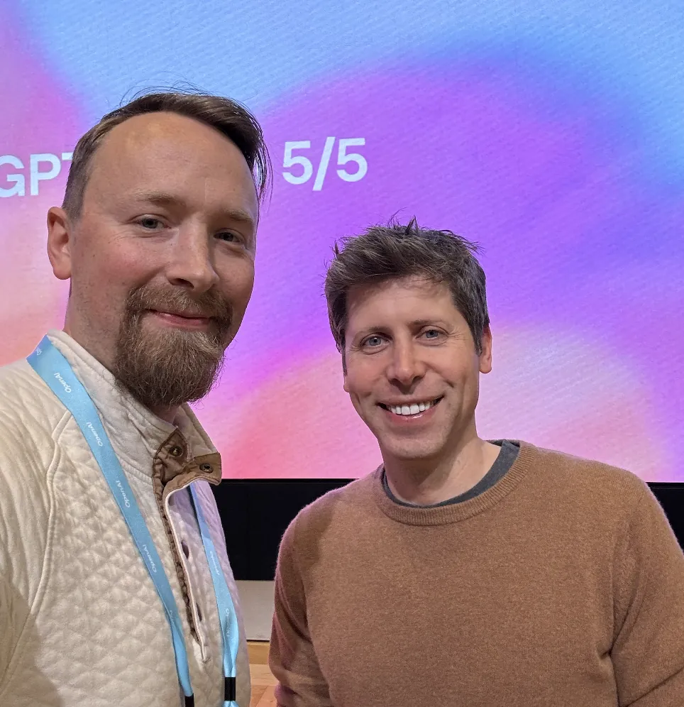 Braid co-founder Justin Schroder at the OpenAI GPT-5.5 event with Sam Altman